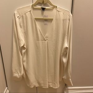 Ann Taylor White Mixed Media Pleat Front Top